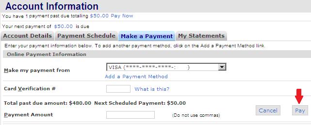 Payment Online You can pay with a previously loaded credit card, or add a new