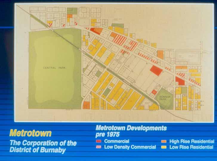 The following sequence of maps are a land use-time sequence which display the evolution of Metrotown from mid 1970s to the mid 1990s.