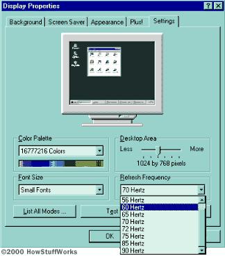 e.g 1280x1024 at 85 Hertz or 1600x1200 at 75 In CRT technology, the refresh rate is the number of times that the image on the display is drawn each second.