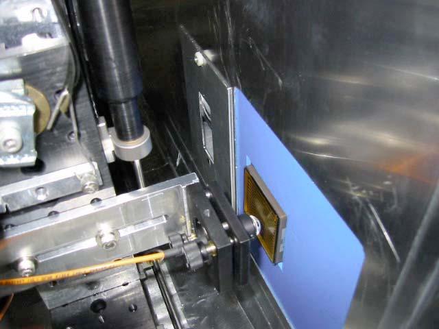 Scanning setup to measure the PMT spatial response x&y stage for the fiber final focus : Stepper motor moves the end of the fiber equipped with a lens, resulting in the spot size of ~150 µm.