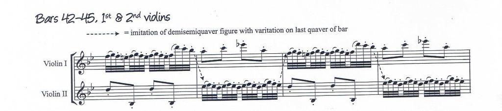 Bar 41 is IMPORTANT the F major harmony is being the dominant chord of Bb major the key used for the next 11 bars. Haydn has done this deliberately so the movement between keys is smooth.