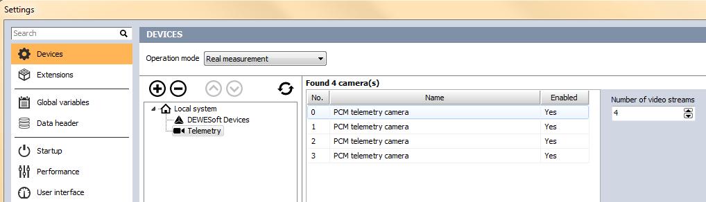 Devices, +, camera : In devices tab, Telemetry camera