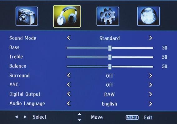 4-2 Audio Menu Audio Menu Options Sound Mode Standard News Music