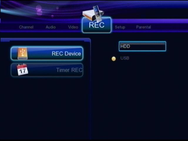 6 REC Setting Remote Description Move to REC setup menu. + Select the sub-item for adjustment. Confirm the change. Item Options REC Device Built-in HDD/ USB Timer REC (No.