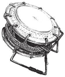 This drum can be tuned to a high pitch by means of rope, although bolts are now often used.
