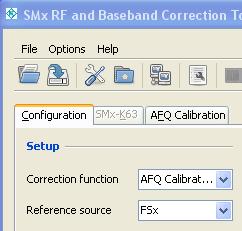 Optimizing Signal Quality for AFQ Setups AFQ R&S SMx RF and BB Correction Toolkit Remote control 10 MHz reference I SGS Q 10 MHz reference RF FSW Open the software and select AFQ Calibration under