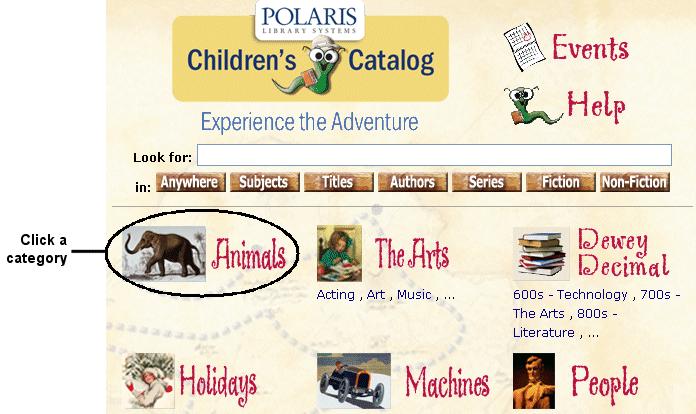 14 Searching Polaris PowerPAC Children s Edition Guide 4.1 Searching Categories You can search for subjects by categories, without typing any words.