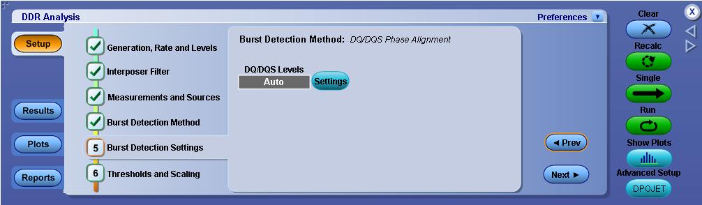 Tutorial 6. At Step 4, select the burst detection method. The selected data rate, generation, and measurement type are reflected in ASM on selection in DDRA.