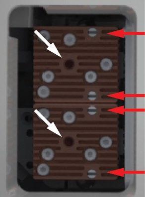 Thread the light cube removal tool into the central hole in the cube (white arrows in Figure B, above) and gently pull the light cube out of the device.