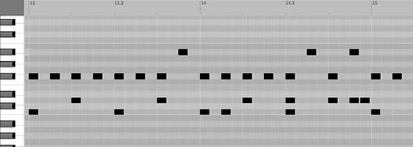 Question 2 1 mark for each correct rhythm: Kick on C1 Snare on D1 Closed hi-hat on F# Open hi-hat on A# (4) Question 3(a) (2) Position Velocity 6:1:1:1 88 (1) 6:1:3:1 86 (1) Question 3(b) 56 (1)