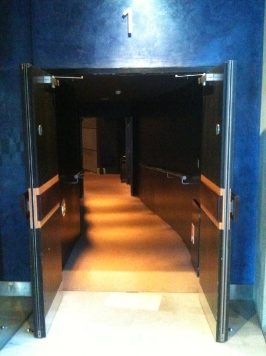 I may enter the auditorium at this point through one of the numbered doors with the rest of