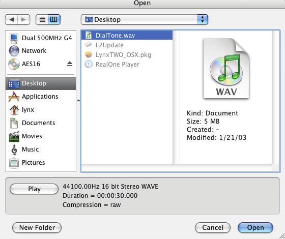 8. Launch itunes from Applications or from the OS X dock. Drag the SineWaveMinus16.aif file from your desktop into the itunes song list 9.