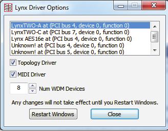 The other options will be specific to whichever Lynx card is highlighted in the list. These Include: Topology Driver: This setting is for the connection between the Windows Mixer and the Lynx Mixer.