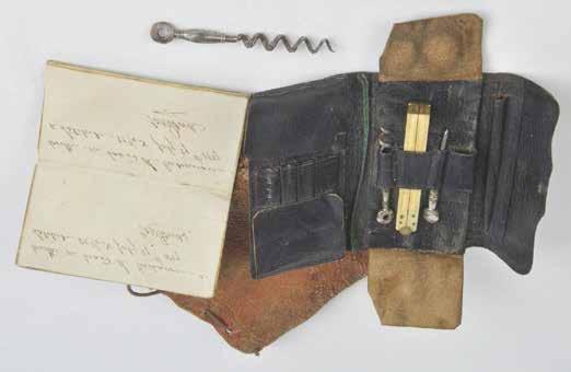 Lot 29 29* North Pole Expedition, 1827. A small leather corkscrews and stationery wallet by Thomas Lund, 57, Cornhill, London, circa 1820s, containing 2 small steel corkscrews (8.