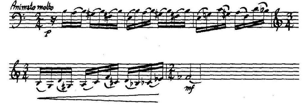 Example 4.5. Ibert, Concertino da Camera, Mvt. III, mm. 9-13. Reprinted with permission. The movement, marked Animato molto, is in sonata-allegro form.