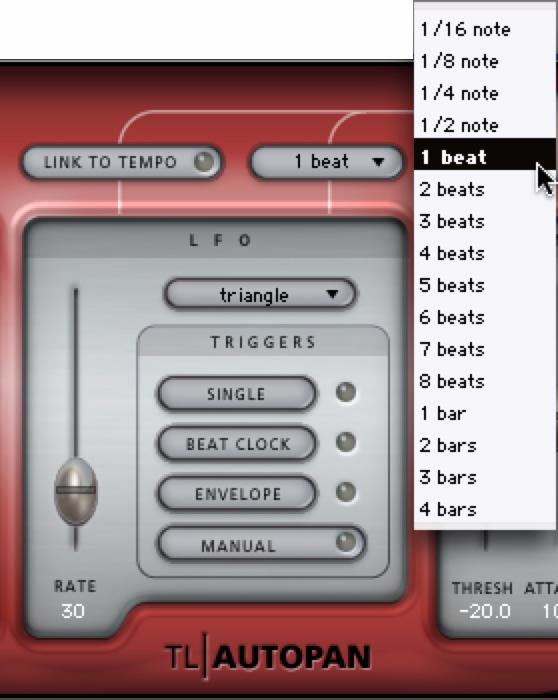 Duration Selector The Duration selector works in conjunction with the session tempo, LFO rate, and Beat Clock trigger. By default, Duration is set to 1 bar.