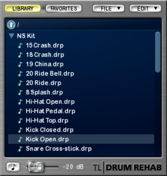 TL Drum Rehab Library Browser TL Drum Rehab provides a Library browser for finding and organizing your library of DRP files and drum samples.
