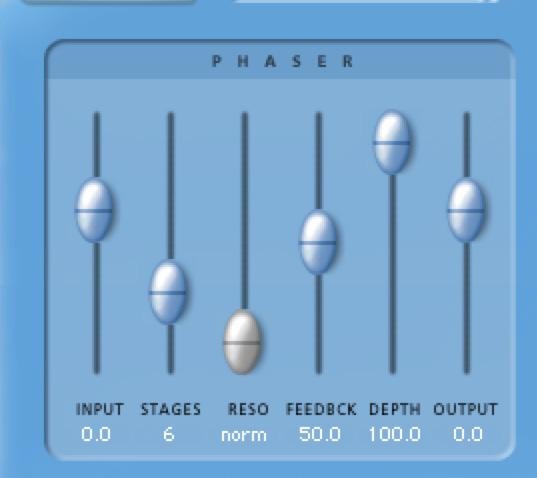 Modulation The Modulation meter displays several items at once. First, the range of phaser sweep set by the Modulation Width and Manual controls is indicated by the shaded background area.