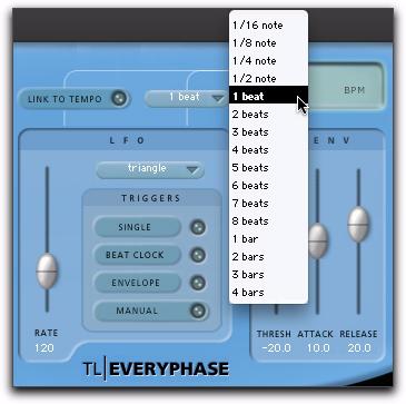 Tempo Controls Tempo controls Link To Tempo When the Link To Tempo option is enabled, the LFO rate is set to the Pro Tools session tempo, and any tempo changes in the session are followed
