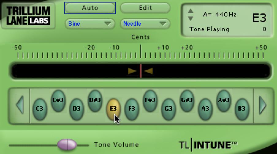 To hear a test tone: 1 Select Sine, Triangle, or Audible from the Test Tone selector. Selecting a test tone 2 Click the Note button for the desired note.