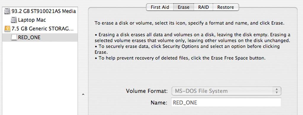 Reformatting previously used media Re-formatting a previously used CF card or RED-DRIVE magazine follows a similar procedure, except that the camera will provides the following warning.