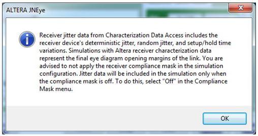 2-52 Receiver Options Figure 2-37: Altera Receivers Jitter Data Usage Message Window UG-1146