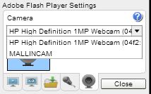 To Select your Camera, just Click on the Camera Icon, and select the camera (or ManyCam, WebcamMax, SplitCam, CamTwist) that you are using to Broadcast your images from the Drop-Down List.