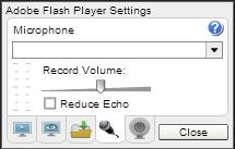 You can select a specific Microphone (if your system has more than one), you can adjust the volume, and even checkmark if you would like Flash to help reduce the echo).