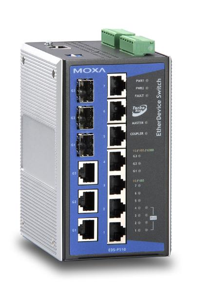 EDS-P510 Series 7+3G-port Gigabit PoE managed Ethernet switches Power over Ethernet 4 IEEE 802.3af-compliant PoE and Ethernet combo ports Provides up to 15.
