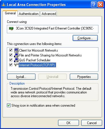 Setting up the Projector Network Environment 5 Click Internet Protocol (TCP/IP), and click the Properties button. 2 6 Confirm or change an IP address for the setup computer.
