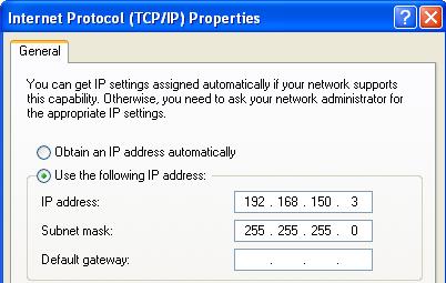 2 Set temporarily as follows : IP address : 92.68.50.3 Subnet mask : 255.255.255.0 Default gateway : (Do not input any values.