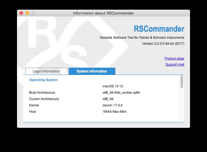 About RSCommander Displays information about the program version and installed drivers on the remote PC.