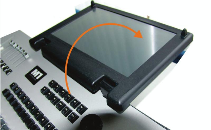 4. Carefully angle the screen backwards until it is parallel to the surface the M1 is placed on.