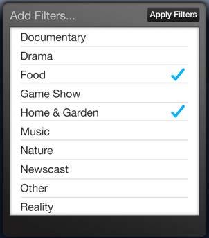 Genre: Tap to view list and tap to select one or more genre, then select Apply Filters to filter your current view.