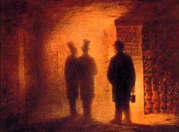 Catacombs: Hartmann depicted himself viewing the Paris catacombs by lantern light. The music sounds low and dark like the underground burial place of Hartmann s watercolor painting.