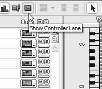 Figure 3.24 Click the Show Controller Lane button. Show All Controllers button Controller lane Figure 3.