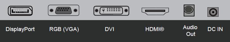 Rear Panel DisplayPort: DisplayPort 1.2 input with a 2560x1440@60Hz maximum resolution. RGB (VGA): VGA input with a 1920x1080@60Hz maximum resolution.