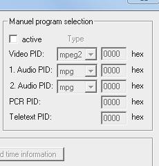 If you ticked the checkbox in the Manual program selection area, you can set the following parameters manually using the corresponding input fields