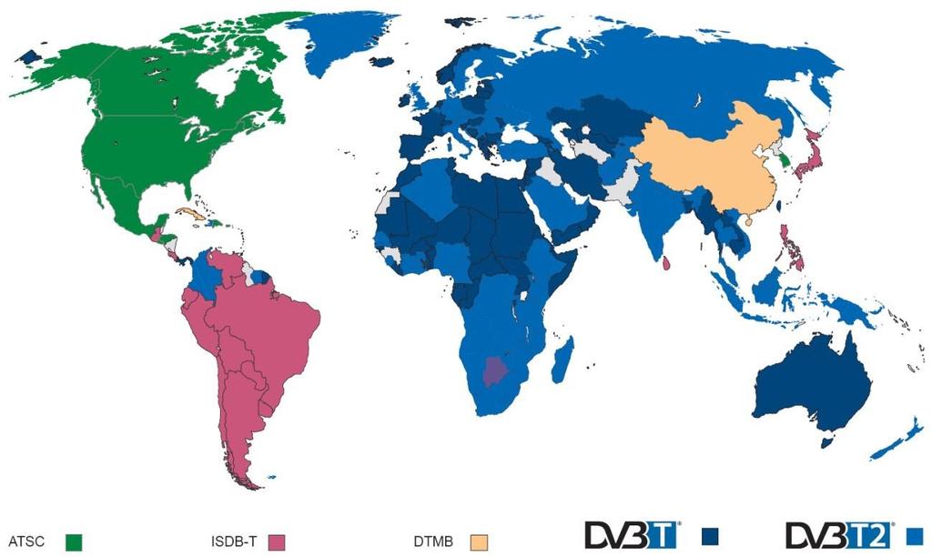 DVB-T/T2 Market Driver and Trends Government-driven ASO Release of 700 MHz band DTT Systems Global Deployments DVB-T: 88 Countries (decreasing) DVB-T2: 84 Countries (increasing) Improving the user