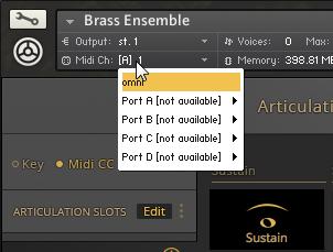 Configuring BRASS ENSEMBLE Editing Articulations Manually Configuring a Native Instruments Controller to Send MIDI CC Values In order to select either of the first two Articulation Slots, the