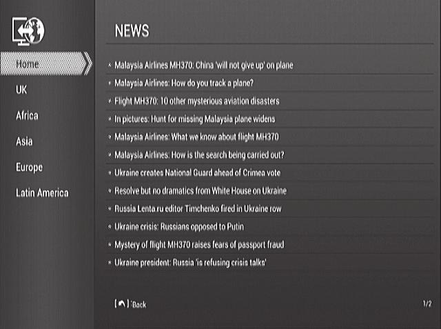 You can use the navigation keys indicated on-screen to navigate to the news broadcast or weather report you want. Displaying OTT content Open the APPLICATION setup menu - Select the OTT option.
