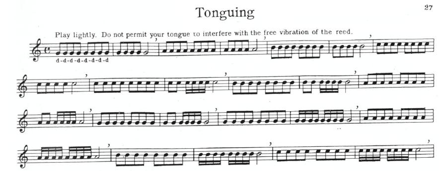 movement becomes tense and labored, the student should stop. During practice, the student should only tongue as many notes as can be done correctly.