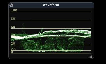 22 ScopeBox 2.0 8 Waveform The Waveform scope provides a view of the luminance in the video signal, measured in IRE units. 0IRE is black and 100IRE is (broadcast safe) white.