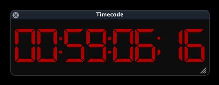 32 ScopeBox 2.0 14 Timecode The Timecode palette displays the timecode as sent from the video source, generally when playing a tape or recording.