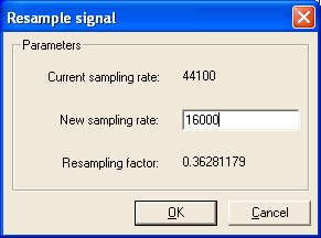 62 5.7. Resampling signals 5. Signal analysis Accessible through Signal tools/resample menu option. Resampling is a process of changing sampling rate of an existing signal.