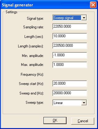 76 5.20. Signal generator 5. Signal analysis If you need to generate artificial signal by using some standard mathematical function, use Signal tools/signal generator option from the menu.