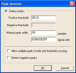 78 5.21. Peak detection 5. Signal analysis Peak detection function is used to automatically detect peaks in a signal or in analysis result.