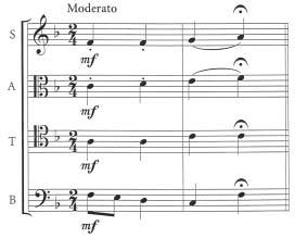 The soprano and alto parts are written in the treble clef, while the tenor and bass parts are written in the bass clef.