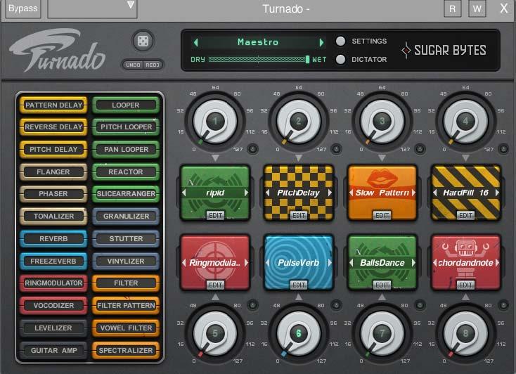 8 Sugar Bytes Turnado Turnado is a new multi-effect tool for real-time beat and audio manipulation.