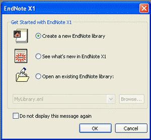 After opening EndNote, a window will pop up prompting you to either open an existing library or create a new library. You will store your collected reference information in this library.